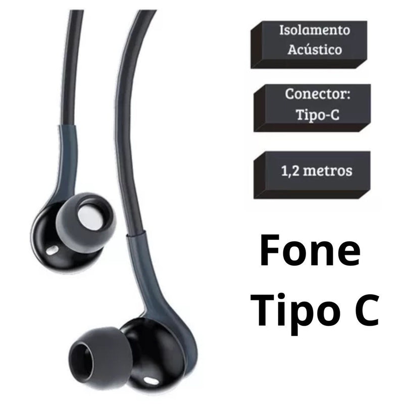 Fone De Ouvido Com Fio Tipo C e Microfone Fone Pra Samsung Android