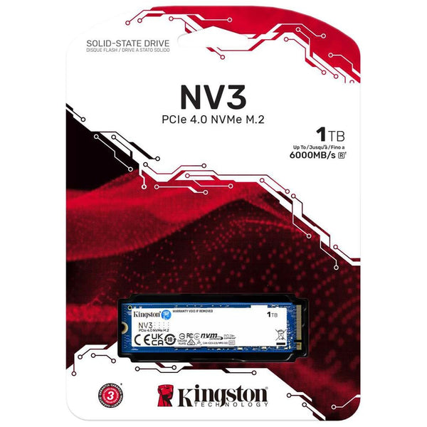 SSD 1TB Kingston NV3, M.2 2280, PCIe 4.0 NVMe, Leitura/Gravação: 6000/4000 MB/s, SNV3S/1000G