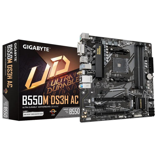 Placa Mãe AM4 Gigabyte B550M DS3H AC WIFI, até 125GB DDR4, Slot x16 PCIe 4.0, Wireless 802.11ac integrado e BT 4.2 com antena WIFI
