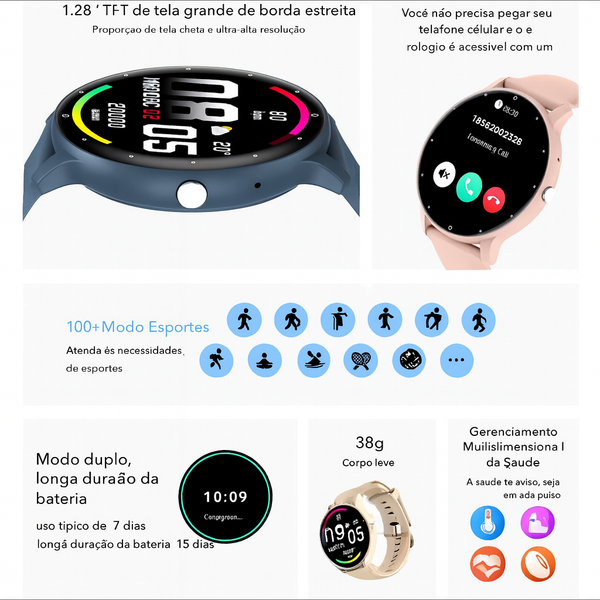 Smartwatch 1.28 Polegada Tela De Toque Completa Modo Esportivo Freqüência Cardíaca Movimento Pista Relógio Android IOS