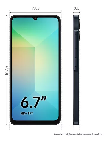 Smartphone Samsung Galaxy A06 4G 128GB 4GB RAM Dual Chip Câmera Traseira 50+2MP Frontal 8MP Tela 6,7" Azul Escuro