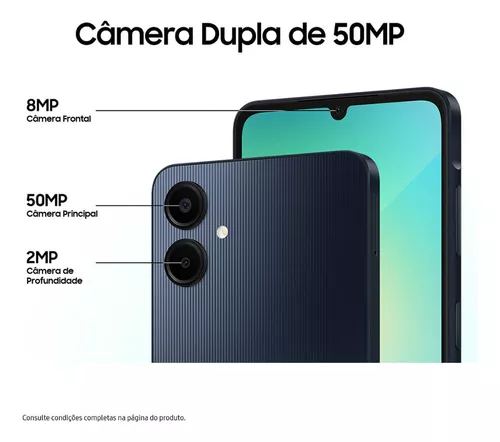 Smartphone Samsung Galaxy A06 4G 128GB 4GB RAM Dual Chip Câmera Traseira 50+2MP Frontal 8MP Tela 6,7" Azul Escuro