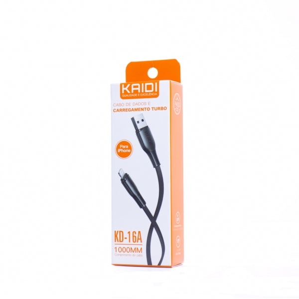 Cabo carregador USB turbo rápido reforçado kaidi iPhone Tipo C e V8 100% original