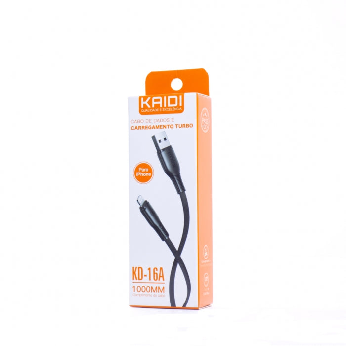 Cabo carregador USB turbo rápido reforçado kaidi iPhone Tipo C e V8 100% original