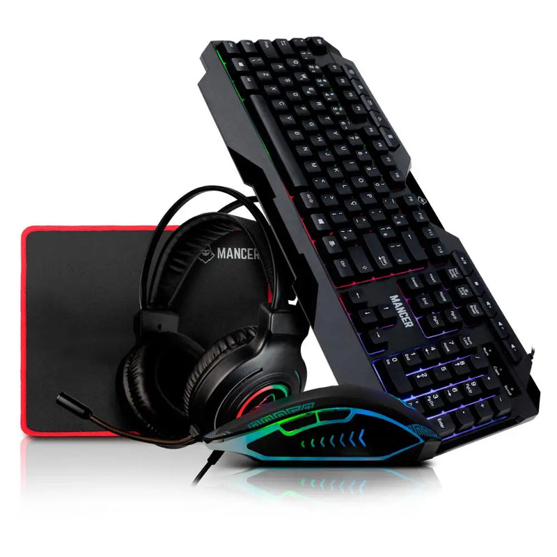 Combo Gamer Mancer ORC 4x1 Keyboard ABNT2 Mouse 3600DPI Small Mousepad Headset Drivers 50mm Rainbow MRC-ORC-RBW01