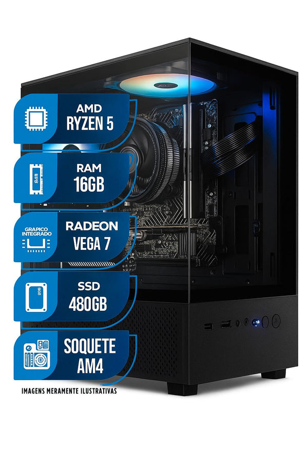 PC Gamer Macaíba Informática, AMD Ryzen 5 5600GT, Vega 7, 16GB DDR4, SSD 480GB, Fonte 400W 80 Plus