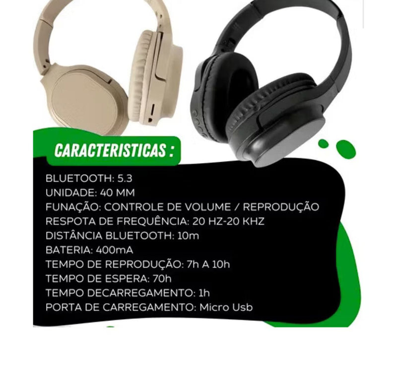 Fone Bluetooth sem Fio Headphone 5.3 Lehmox LEF-1023 Bateria de Longa Duração e Som de Qualidade