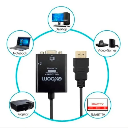 HD Cabo Conversor HDMI Para VGA Exbom CC-HVA100 Com 1 Unidade/2 Unidades Ou 3 Unidades (ALR)