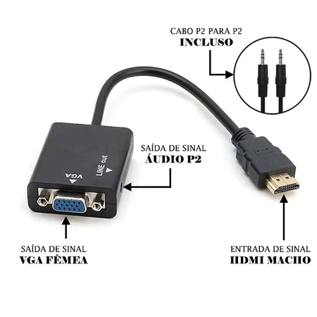 HD Cabo Conversor HDMI Para VGA Exbom CC-HVA100 Com 1 Unidade/2 Unidades Ou 3 Unidades (ALR)