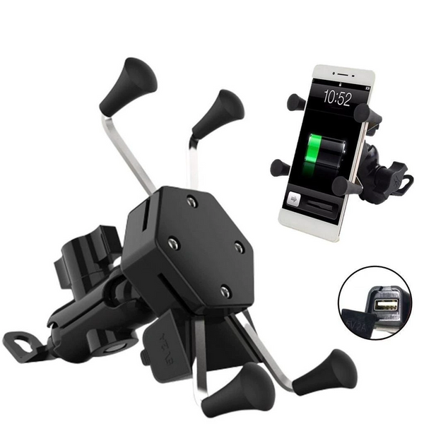 Suporte Garra Para Celular Moto Universal Ajustável Com Carregador Usb